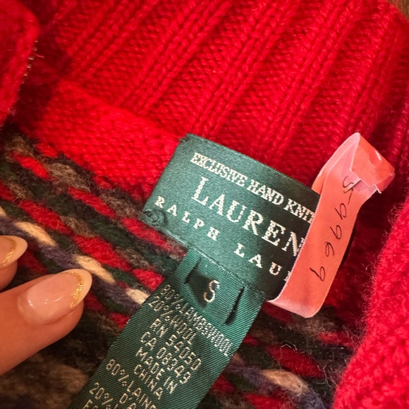 Ralph Lauren Red and Green Patterned Zip-Up Sweater - Picture 3 of 3